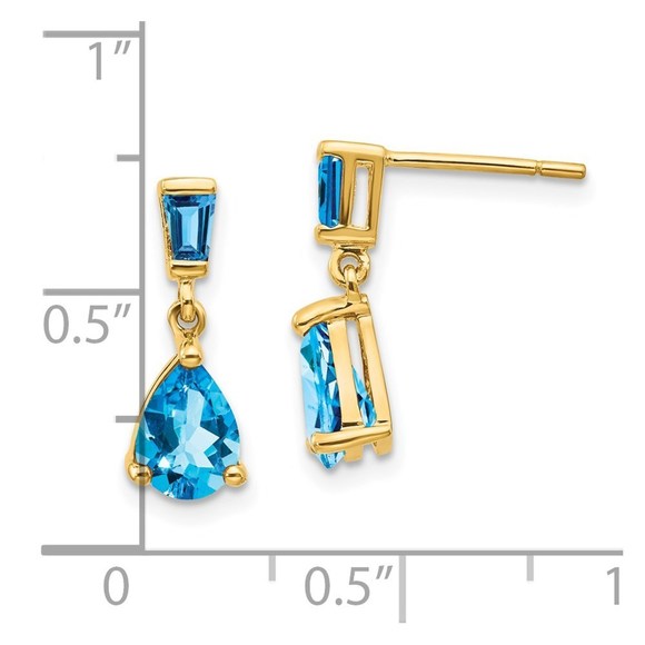 14k Gold Blue Topaz Dangle Post Earrings - Picture 2 of 4